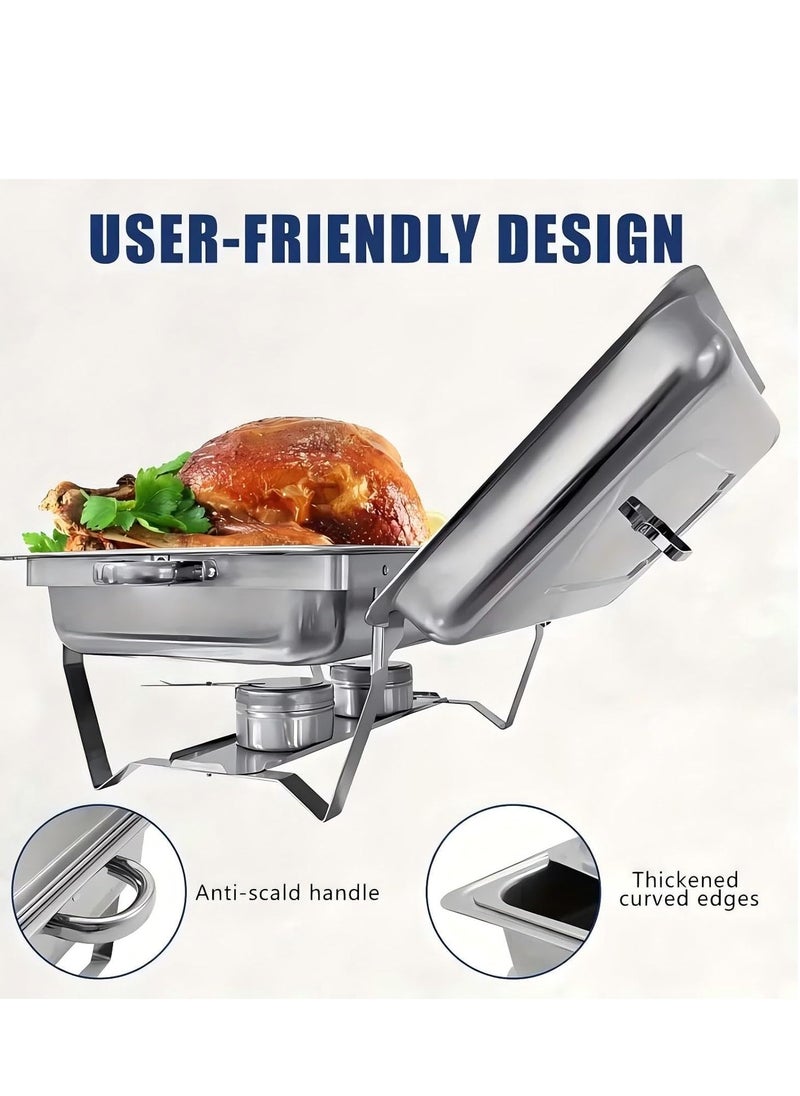 COOLBABY Double Compartment Stainless Steel Chafing Dish with Fuel Holders, Foldable Frame Buffet Server and Warmer, Catering Food Warmer Tray with Lid for Parties, Weddings, Banquets and Events.