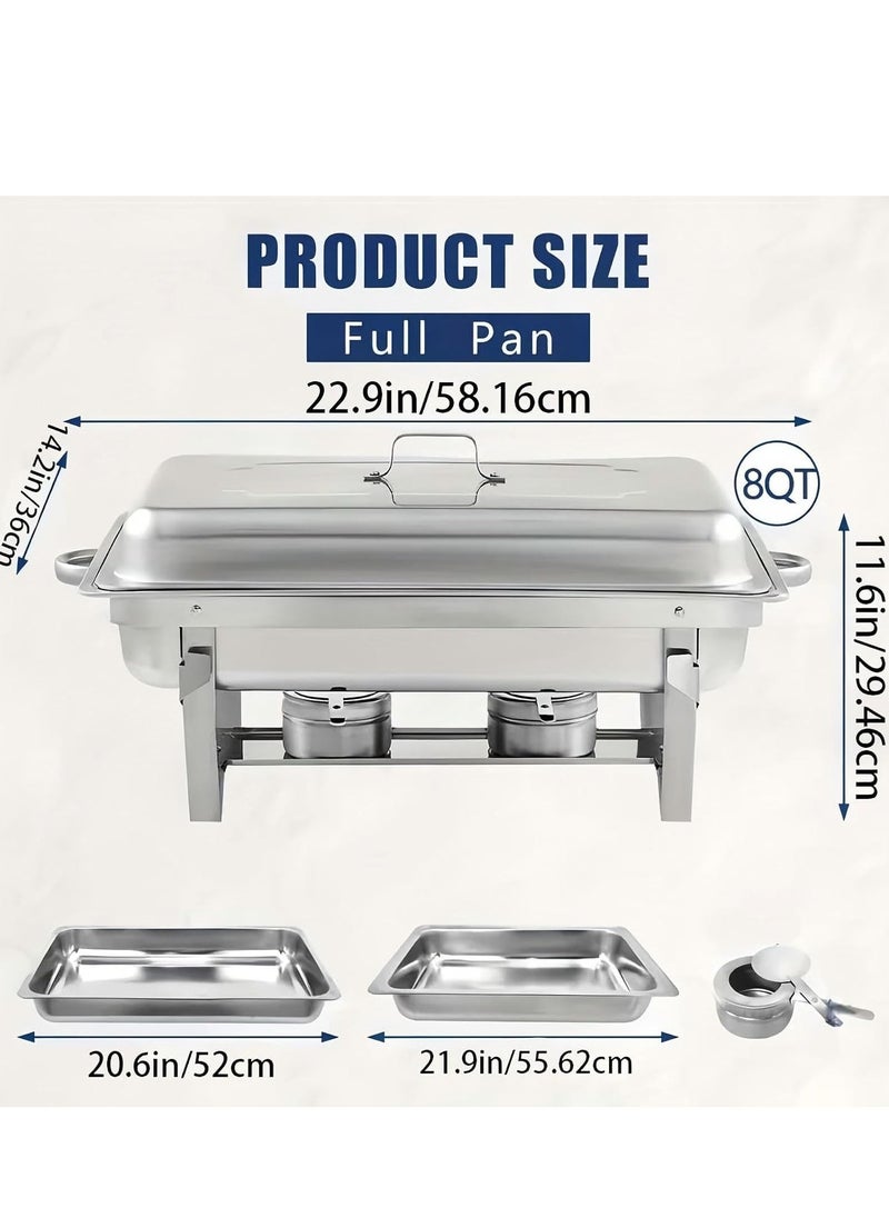 COOLBABY Double Compartment Stainless Steel Chafing Dish with Fuel Holders, Foldable Frame Buffet Server and Warmer, Catering Food Warmer Tray with Lid for Parties, Weddings, Banquets and Events.