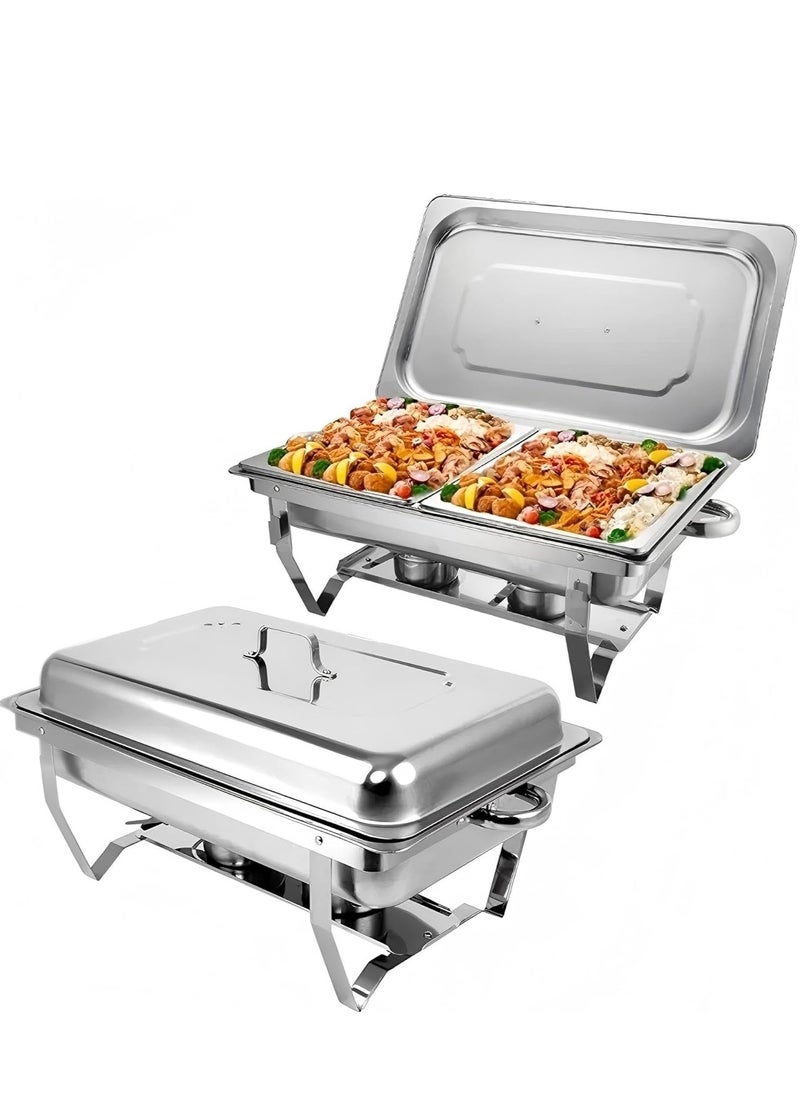 COOLBABY Double Compartment Stainless Steel Chafing Dish with Fuel Holders, Foldable Frame Buffet Server and Warmer, Catering Food Warmer Tray with Lid for Parties, Weddings, Banquets and Events.