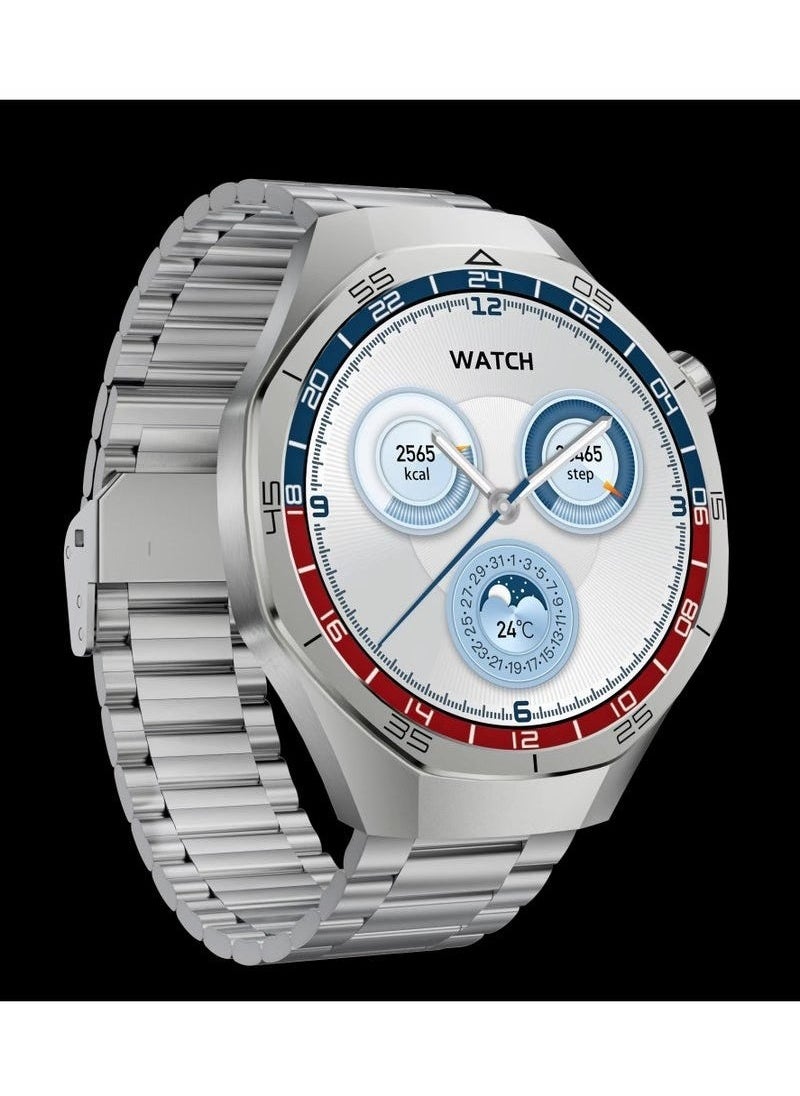 WH-05 PRO Waterproof Design Smartwatch with MAX Screen Display – 3 Interchangeable Straps, Wireless Charging, Sports & Fitness Tracker for Men, Sleek Silver Design