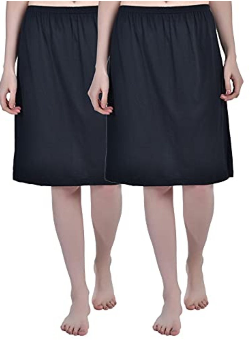 Aimly Women's Cotton Knee Length Skirt - Black (Pack of 2)