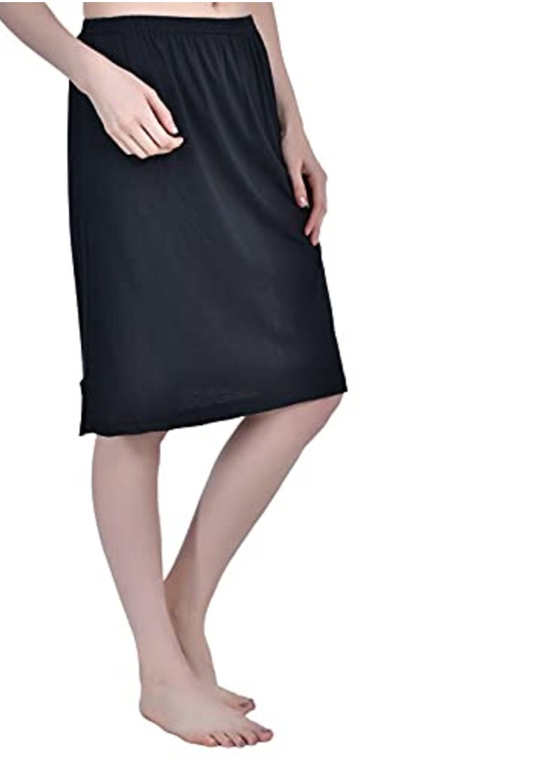 Aimly Women's Cotton Knee Length Skirt - Black & Beige (Pack of 2)