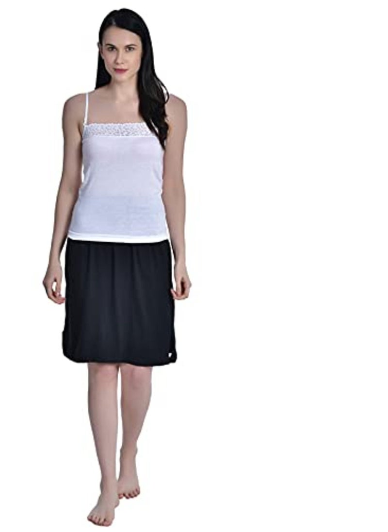 Aimly Women's Cotton Knee Length Skirt - Black & Beige (Pack of 2)