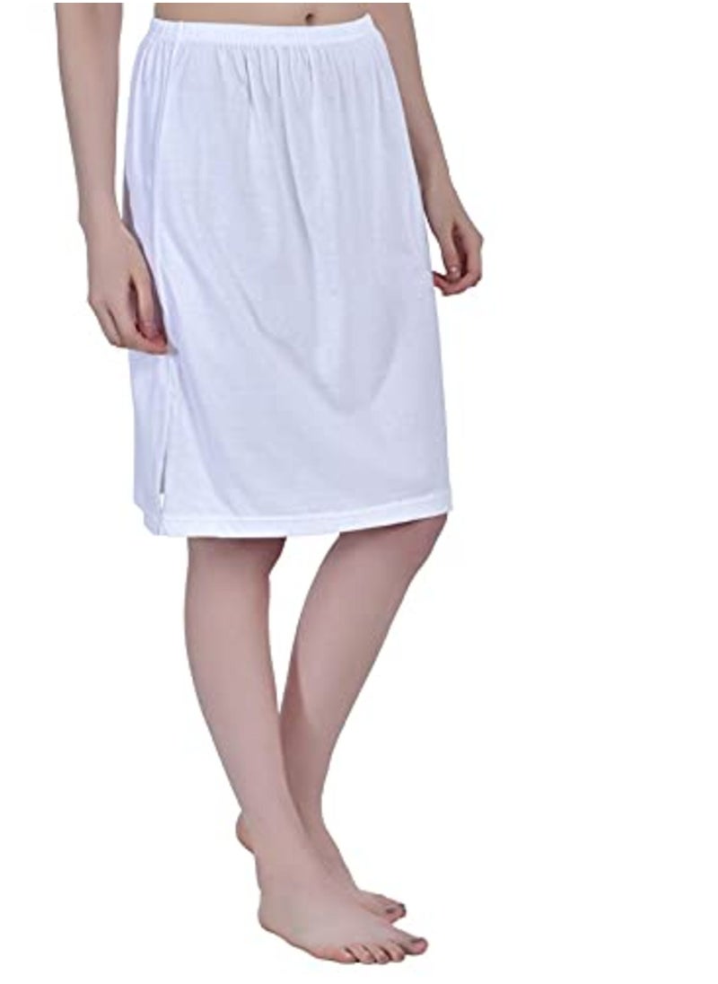 Aimly Women's Cotton Knee Length Skirt - White & Beige (Pack of 2)