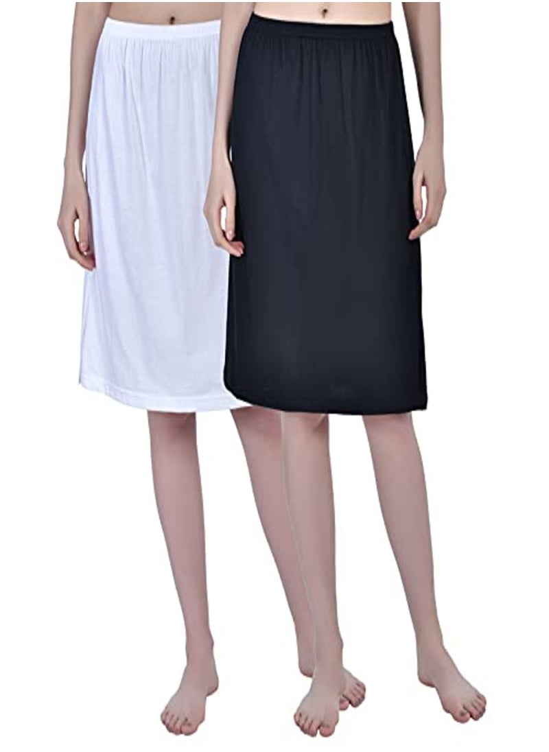 Aimly Women's Cotton Knee Length Skirt - White & Black (Pack of 2)