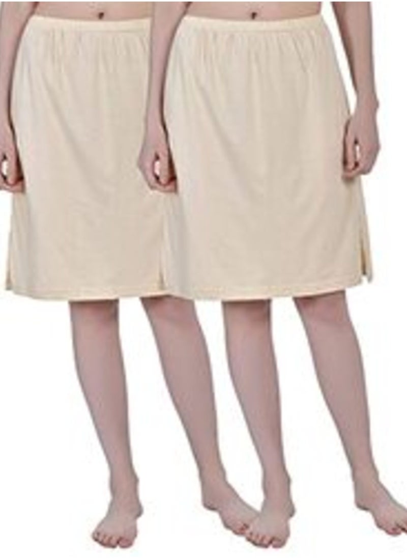 Aimly Women's Cotton Knee Length Skirt - Beige (Pack of 2)