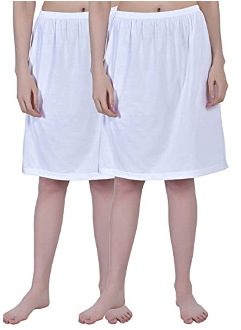 Aimly Women's Cotton Knee Length Skirt - White (Pack of 2)