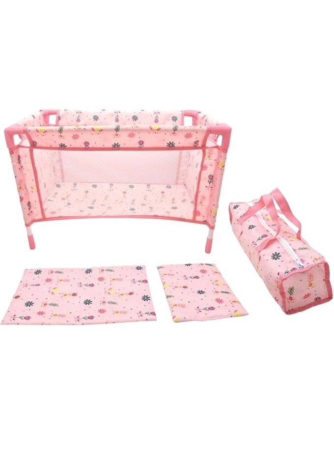 Dolls World Large Travel Cot with Quilt, Pillow & Travel Bag | Fits Dolls Up to 18