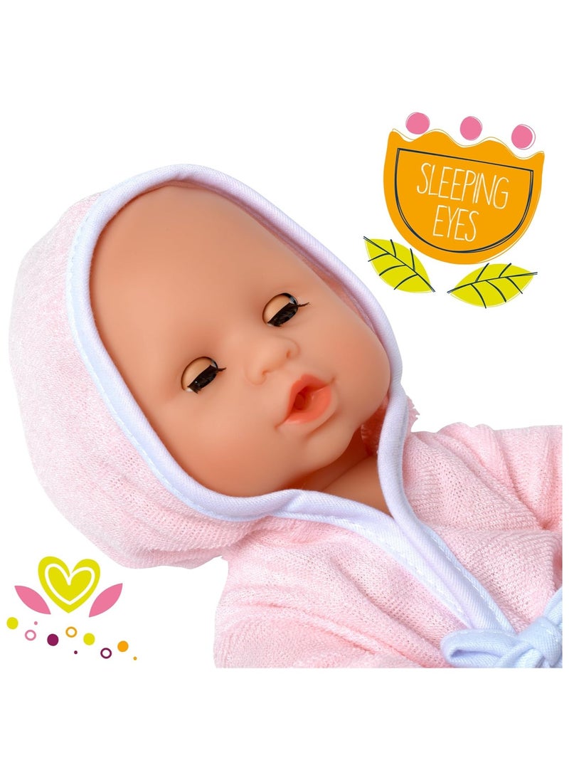 DollsWorld Baby Dribbles 12-Inch Drink and Wet Doll – Soft-Bodied Realistic Baby Doll Toy for Kids 18 Months+ by Peterkin