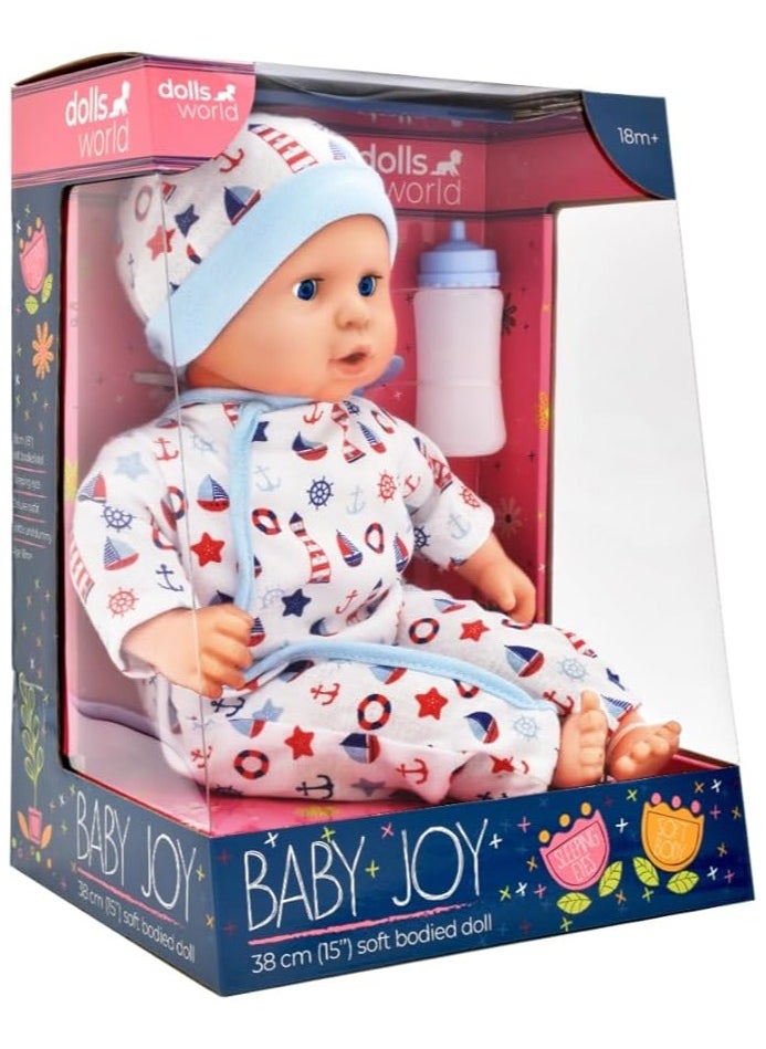 DollsWorld Peterkin Baby Joy 15-Inch Soft Baby Doll with Sleeping Eyes, Bottle & Dummy – Interactive Role Play Toy for Toddlers 18 Months+
