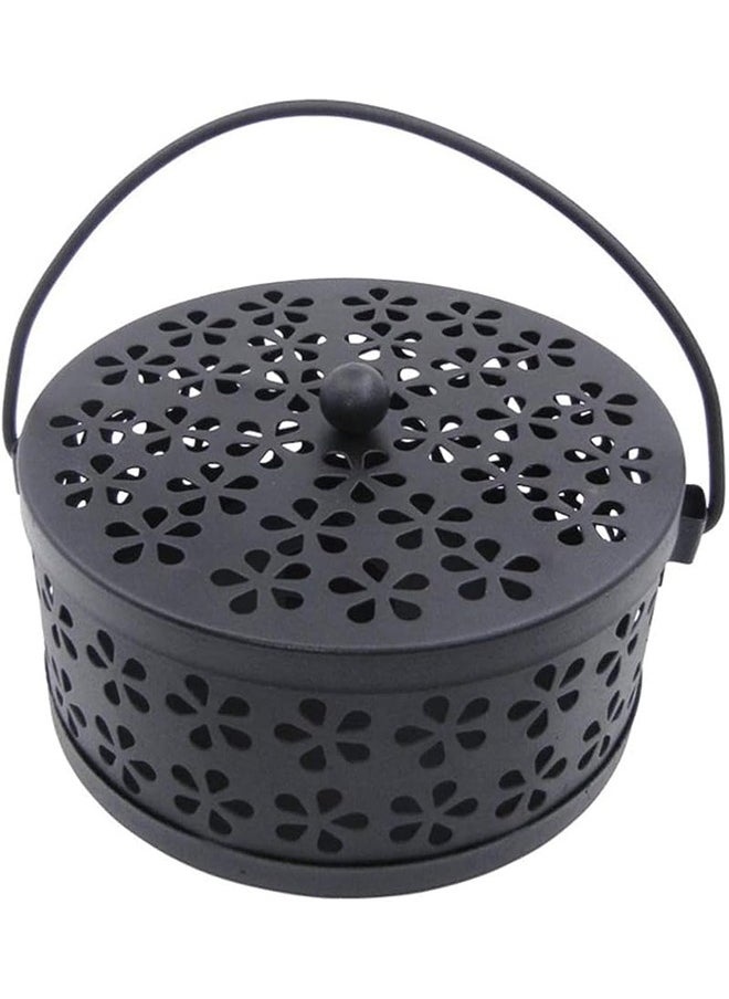 Retro Portable Mosquito Coil Holder with Handle Iron Fireproof Incense Burner for Home/Outdoor,14cm Diameter