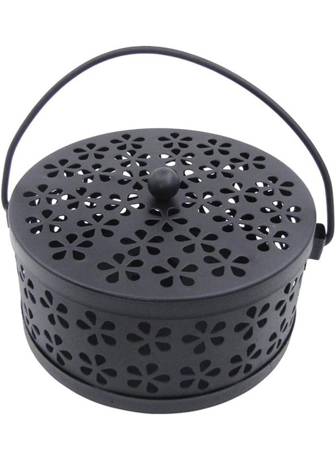 Retro Portable Mosquito Coil Holder with Handle Iron Fireproof Incense Burner for Home/Outdoor,14cm Diameter