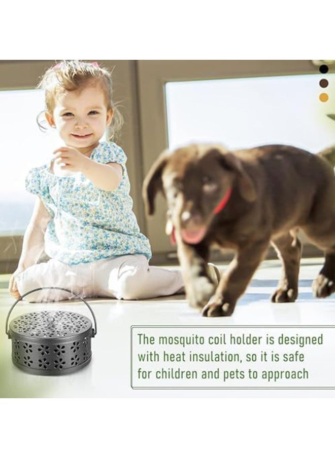 Retro Portable Mosquito Coil Holder with Handle Iron Fireproof Incense Burner for Home/Outdoor,14cm Diameter