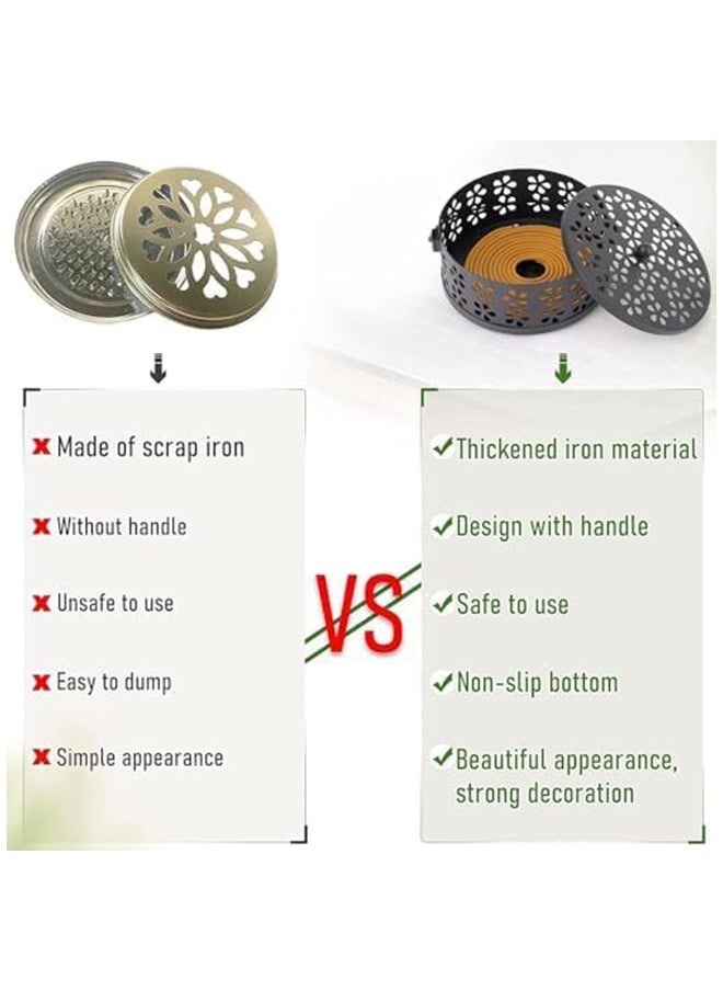 Retro Portable Mosquito Coil Holder with Handle Iron Fireproof Incense Burner for Home/Outdoor,14cm Diameter