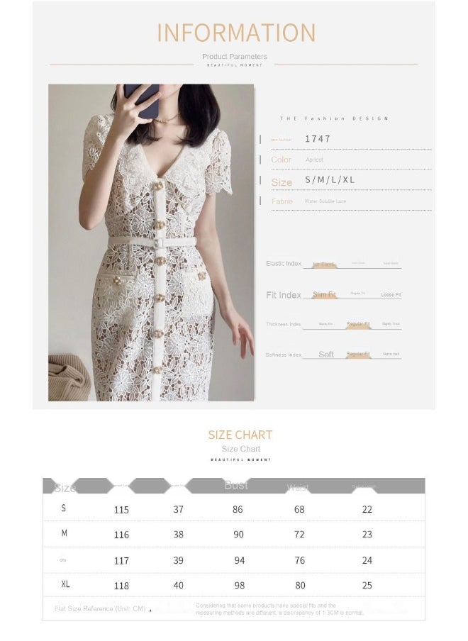 New Elegant White Embroidered Pearl Collar Fitted Lace Dress