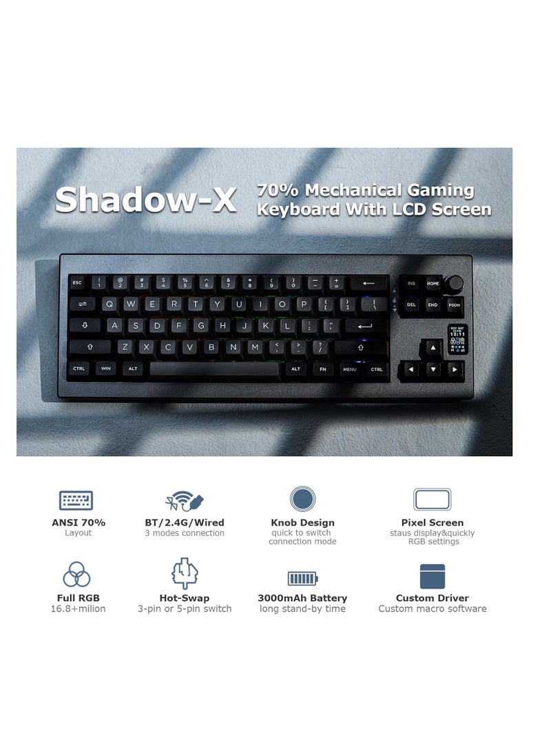 EPOMAKER Shadow-X Gasket Mechanical Keyboard, Hot Swappable 2.4ghz Bluetooth/USB-C Wired Gaming Keyboard with Screen(Flamingo Switch)