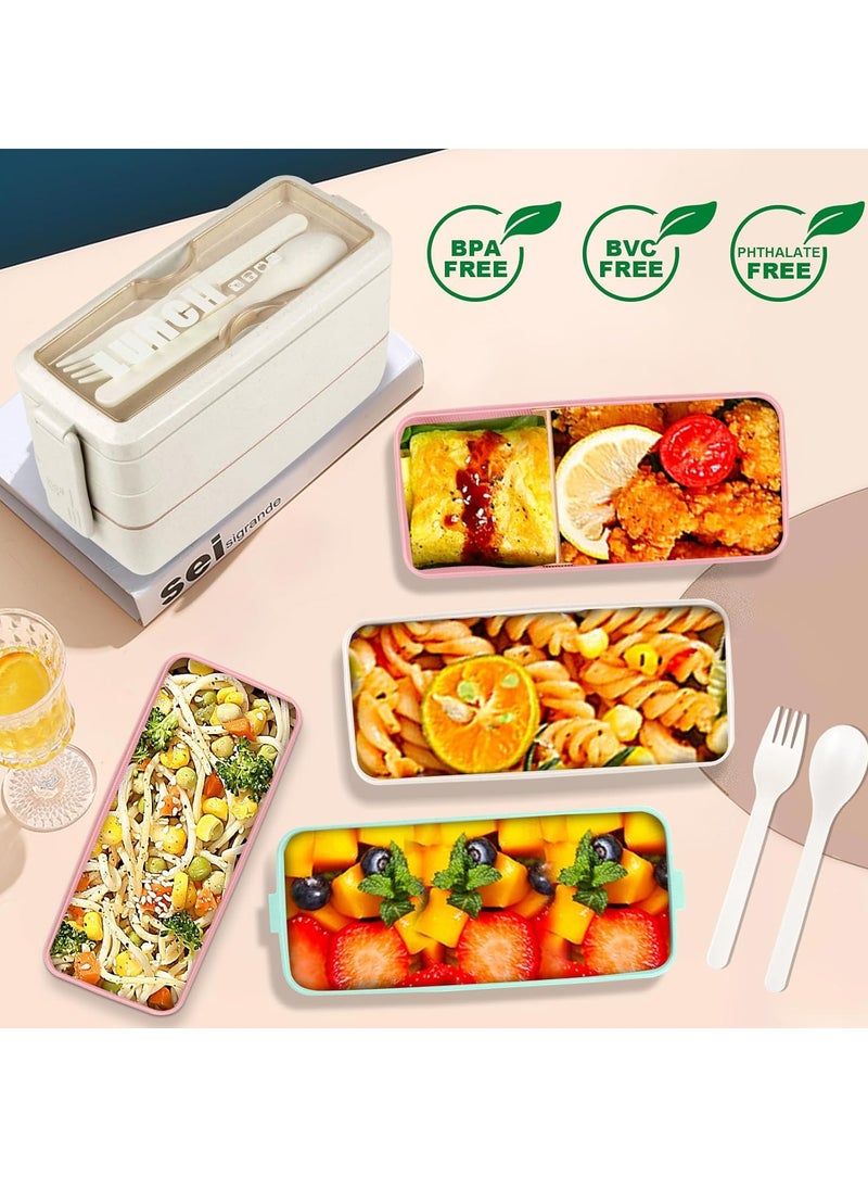 Stackable Bento Box With Lunch Bag, 3 Compartment Japanese Lunch Containers, All In 1 Bento Lunch Box Kit For Adult Meal Prep Lunch Snack