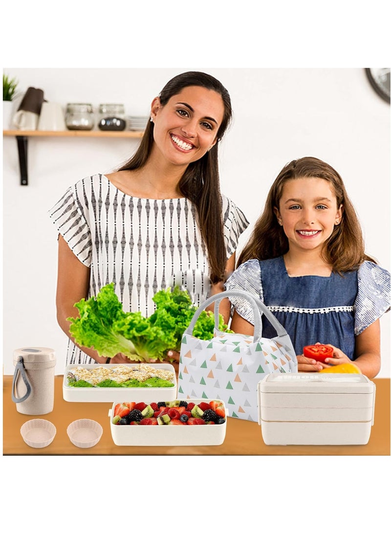 Stackable Bento Box With Lunch Bag, 3 Compartment Japanese Lunch Containers, All In 1 Bento Lunch Box Kit For Adult Meal Prep Lunch Snack