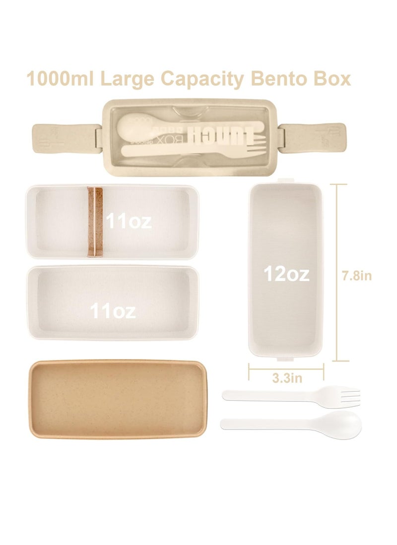 Stackable Bento Box With Lunch Bag, 3 Compartment Japanese Lunch Containers, All In 1 Bento Lunch Box Kit For Adult Meal Prep Lunch Snack