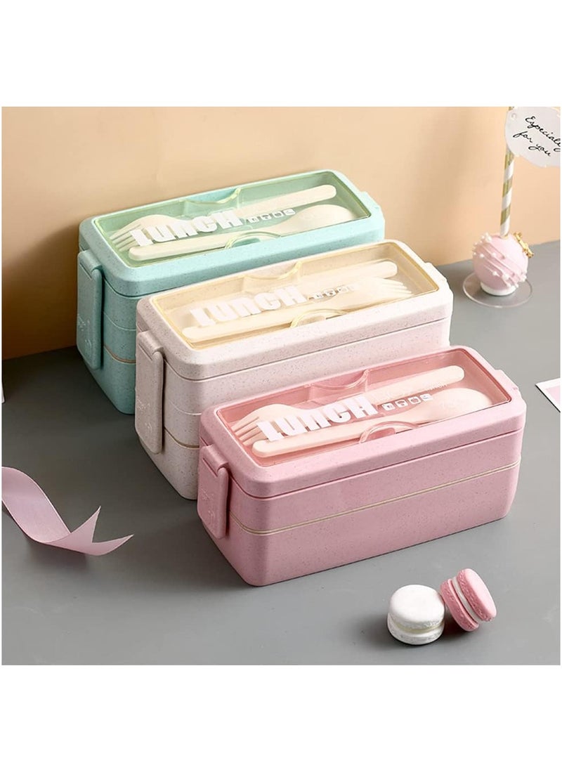 Stackable Bento Box With Lunch Bag, 3 Compartment Japanese Lunch Containers, All In 1 Bento Lunch Box Kit For Adult Meal Prep Lunch Snack