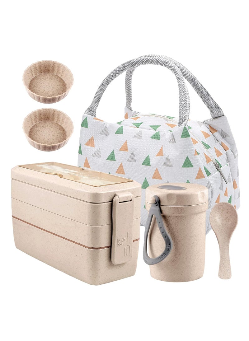 Stackable Bento Box With Lunch Bag, 3 Compartment Japanese Lunch Containers, All In 1 Bento Lunch Box Kit For Adult Meal Prep Lunch Snack