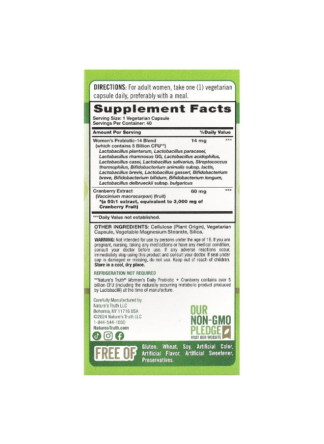Nature's Truth, Women's Daily Probiotic + Cranberry, 40 Capsules