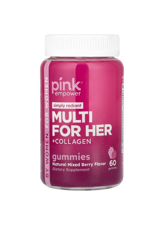 Pink, Multi For Her + Collagen Gummies, Natural Mixed Berry, 60 Gummies