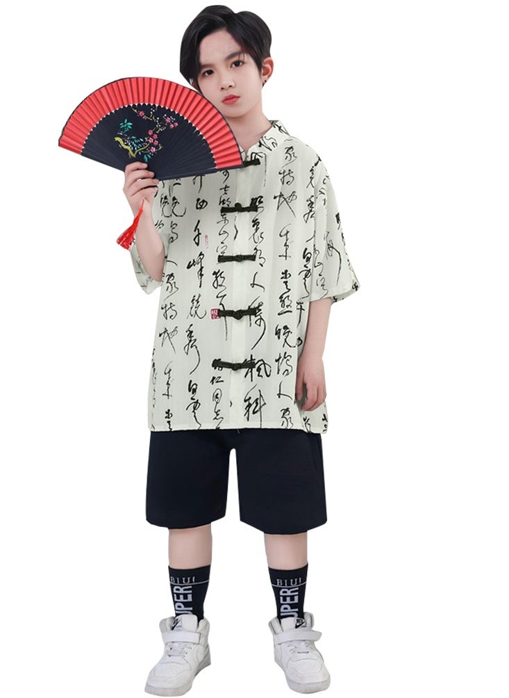 Chinese boys Summer Uniform Top Shirt shorts Set Outfit Chinese boys Children’s Day performance suit costumes suit