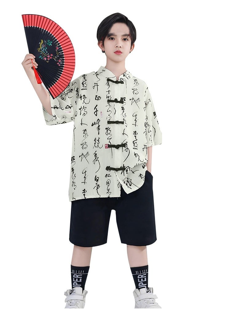 Chinese boys Summer Uniform Top Shirt shorts Set Outfit Chinese boys Children’s Day performance suit costumes suit