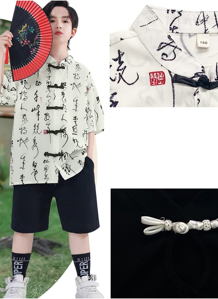 Chinese boys Summer Uniform Top Shirt shorts Set Outfit Chinese boys Children’s Day performance suit costumes suit