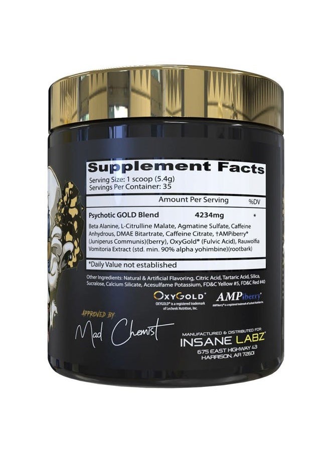 Psychotic Gold, High Stimulant Pre Workout Powder, Extreme Lasting Energy Focus, Pumps and Endurance with Beta Alanine, DMAE Bitartrate, NO Booster (35 Servings, Orange)