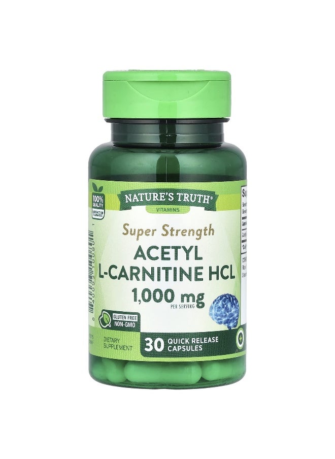 Nature's Truth, Acetyl L-Carnitine HCL, Super Strength, 1,000 mg, 30 Quick Release Capsules (500 mg per Capsule)