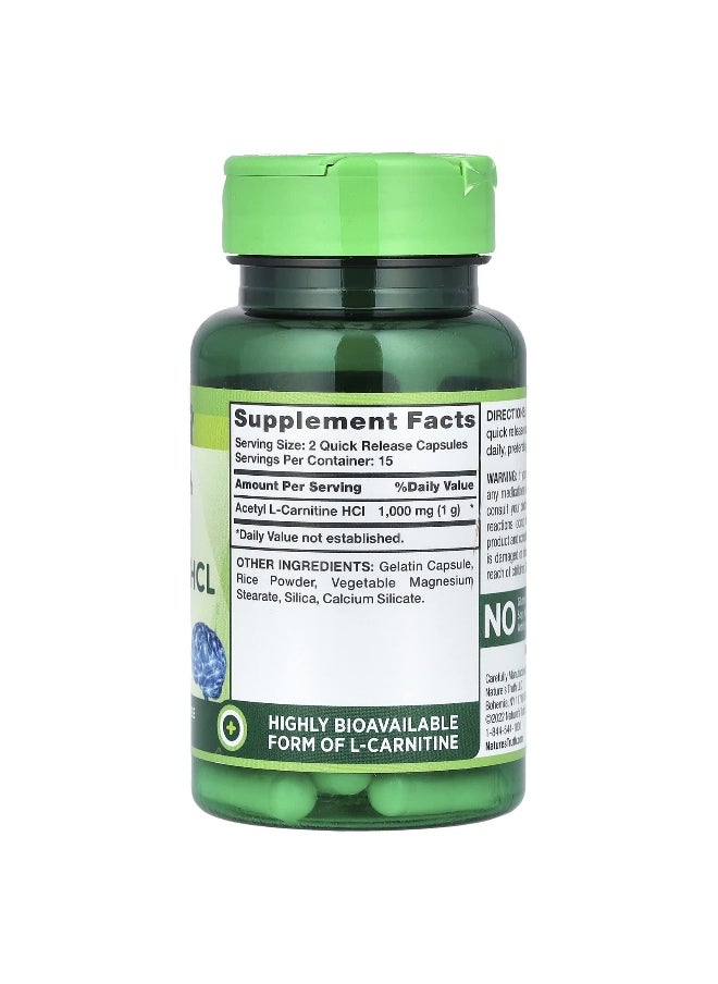 Nature's Truth, Acetyl L-Carnitine HCL, Super Strength, 1,000 mg, 30 Quick Release Capsules (500 mg per Capsule)