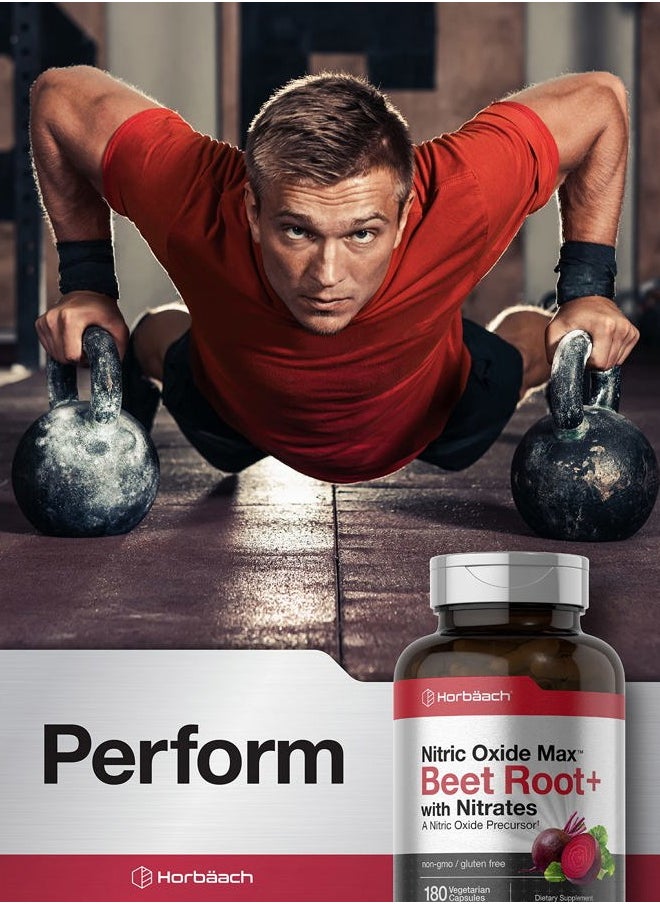 Nitric Oxide Beet Root Capsules | 180 Count | with Nitrates and Precursor | for Men and Women | Vegetarian, Non-GMO, Gluten Free Supplement