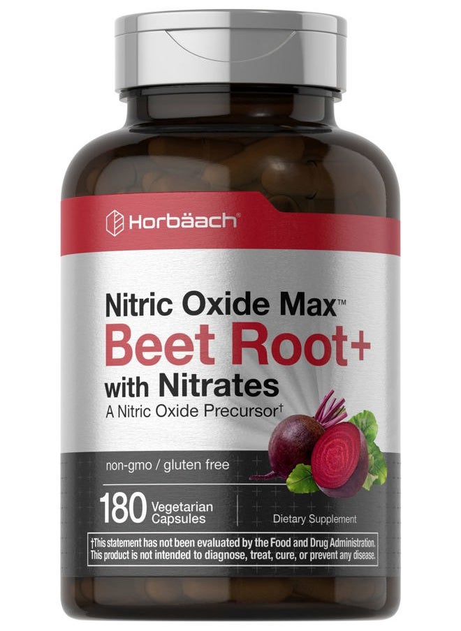 Nitric Oxide Beet Root Capsules | 180 Count | with Nitrates and Precursor | for Men and Women | Vegetarian, Non-GMO, Gluten Free Supplement