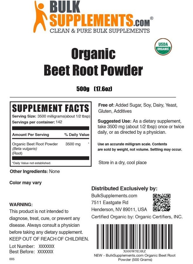 .com Organic Beet Root Powder - Superfood Supplement, Beet Root Supplements - Vegan & Gluten Free, 3.5g per Serving, 500g (1.1 lbs) (Pack of 1)