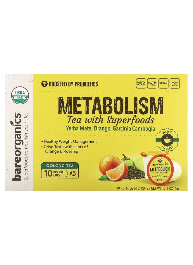 BareOrganics, Metabolism, Tea with Superfoods, Oolong Tea, 10 Cups, 0.14 oz (4 g) Each