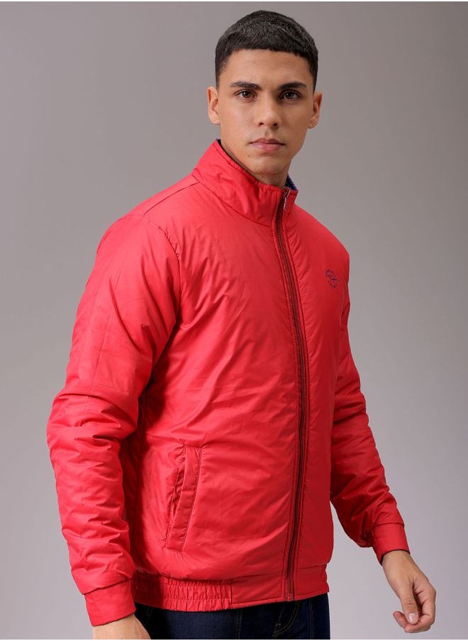 Men Slim Fit Solid Reversible Puffer Jackets
