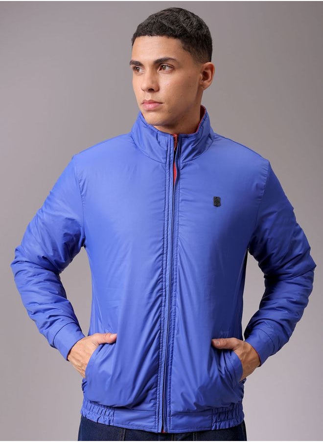 Men Slim Fit Solid Reversible Puffer Jackets
