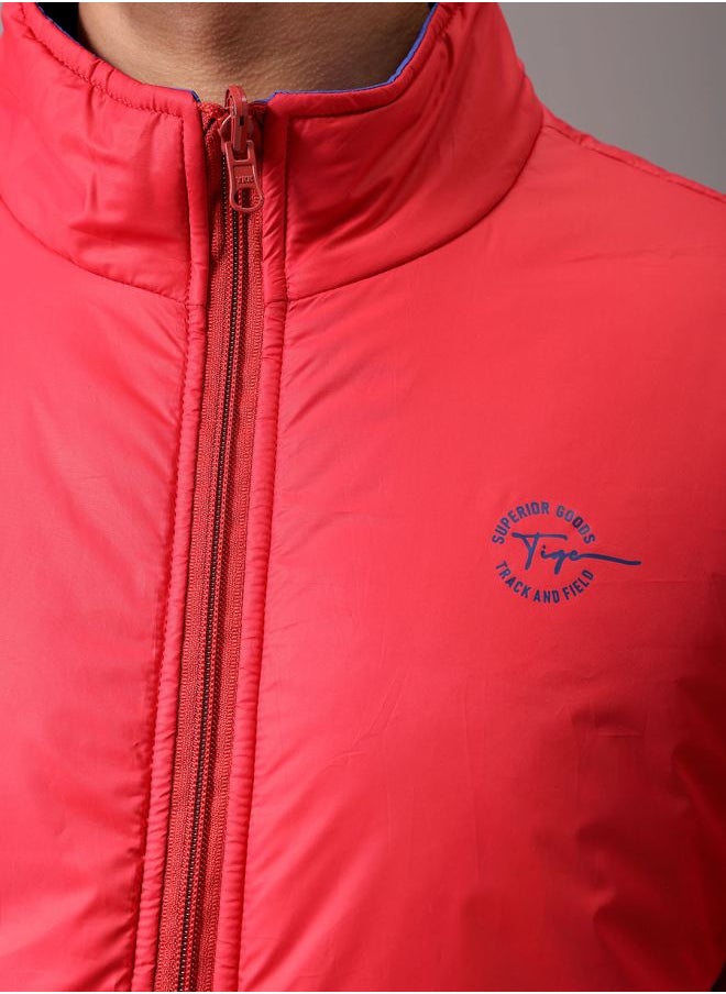 Men Slim Fit Solid Reversible Puffer Jackets