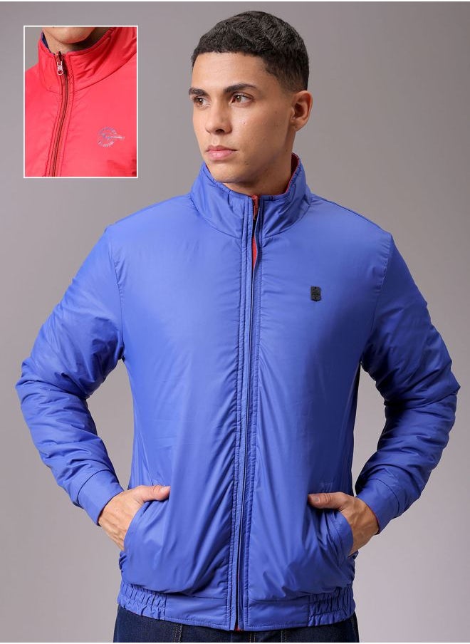 Men Slim Fit Solid Reversible Puffer Jackets