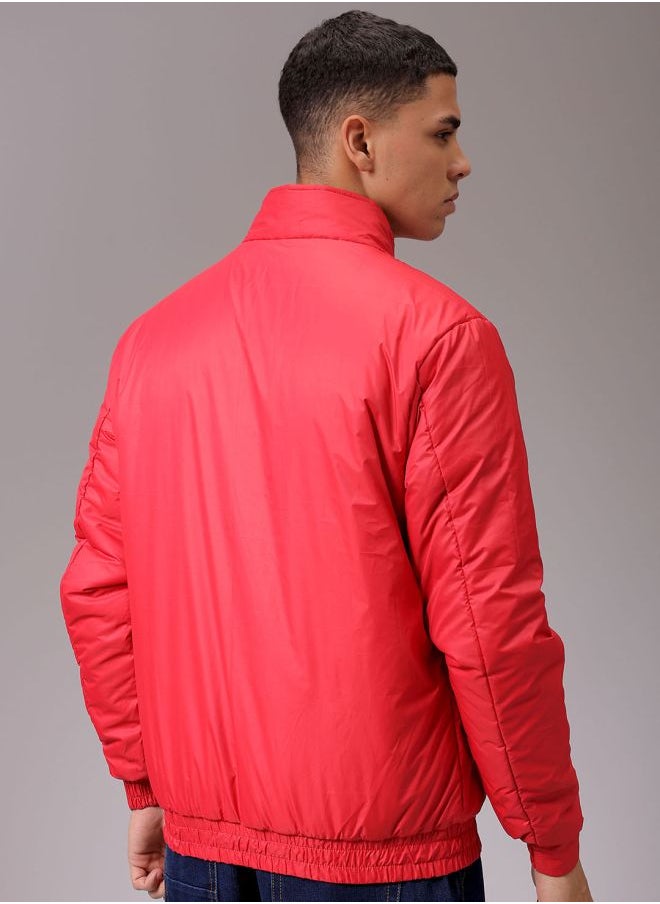 Men Slim Fit Solid Reversible Puffer Jackets