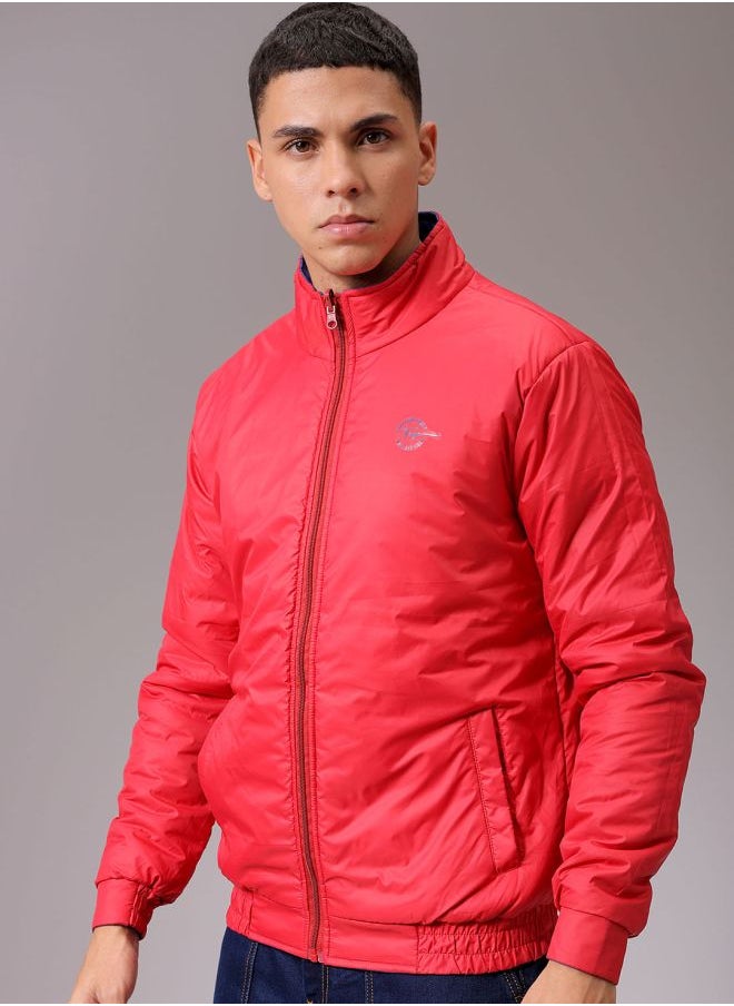 Men Slim Fit Solid Reversible Puffer Jackets