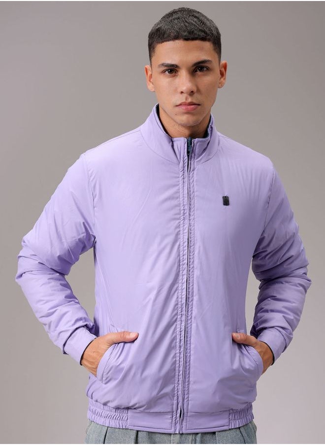 Men Slim Fit Solid Reversible Puffer Jackets