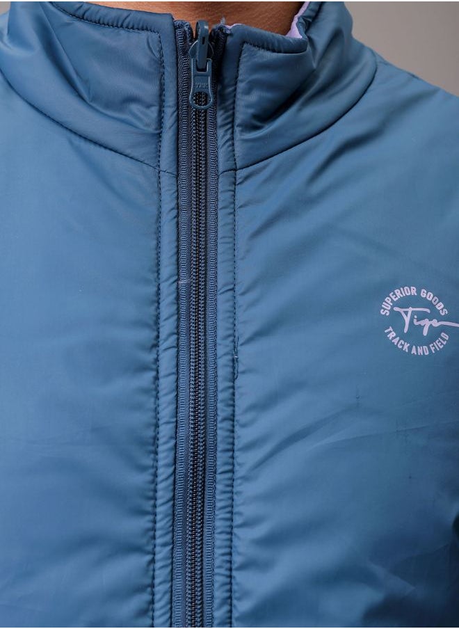 Men Slim Fit Solid Reversible Puffer Jackets