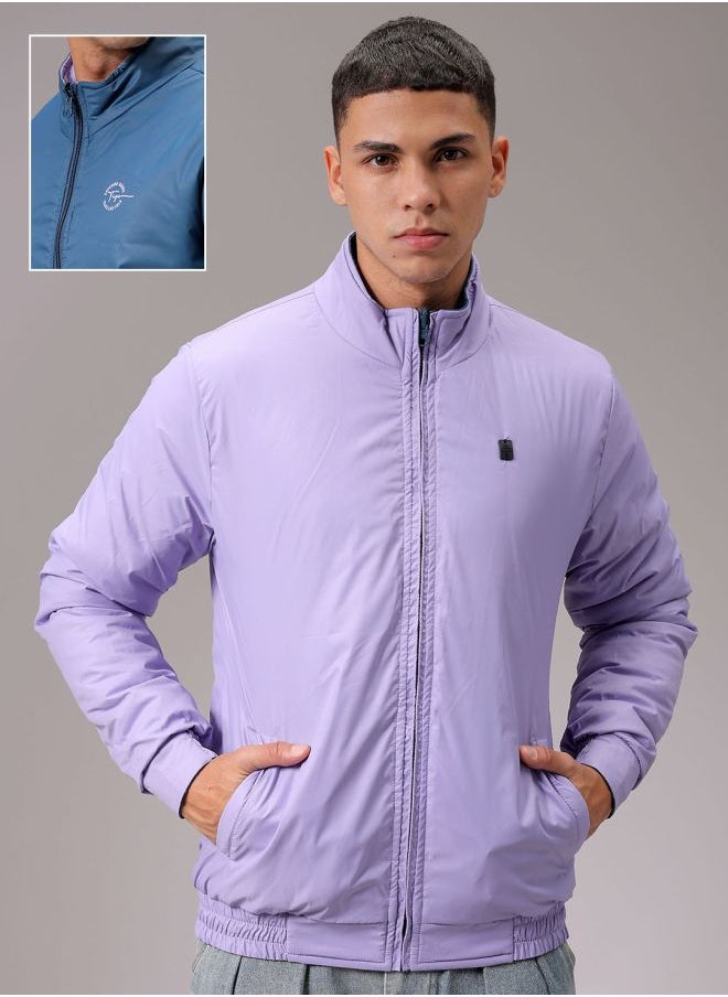 Men Slim Fit Solid Reversible Puffer Jackets