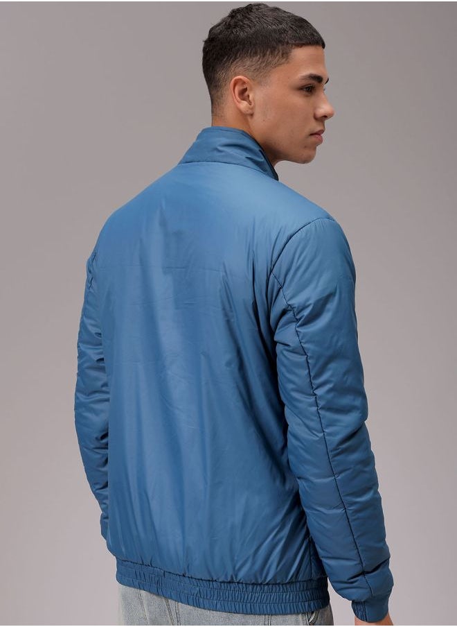 Men Slim Fit Solid Reversible Puffer Jackets