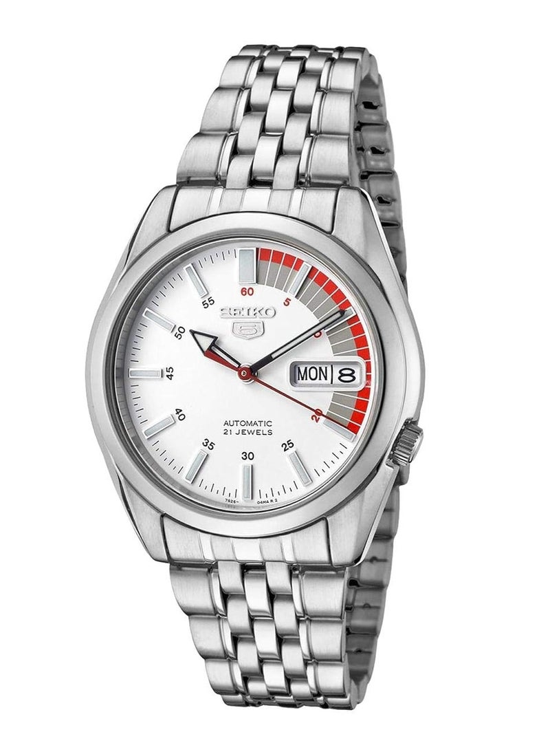 SNK369K1 Men's Automatic Analog Watch, White Dial, Silver Stainless Steel Bracelet, Day-Date Display, 30M Water Resistant