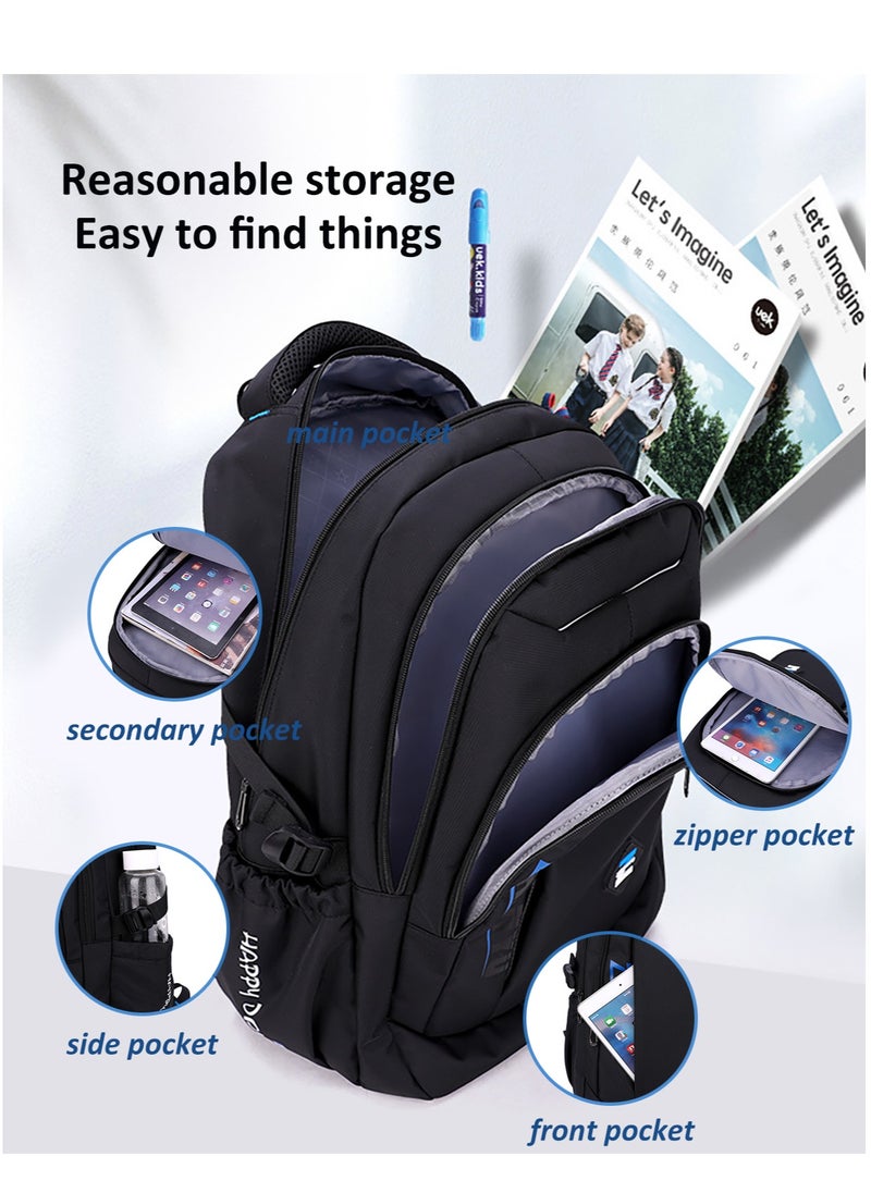 Trolley Backpack Rolling Schoolbag, Large Capacity Water Repellent Black Travel Wheeled Bag for Primary Students, Girls and Boys