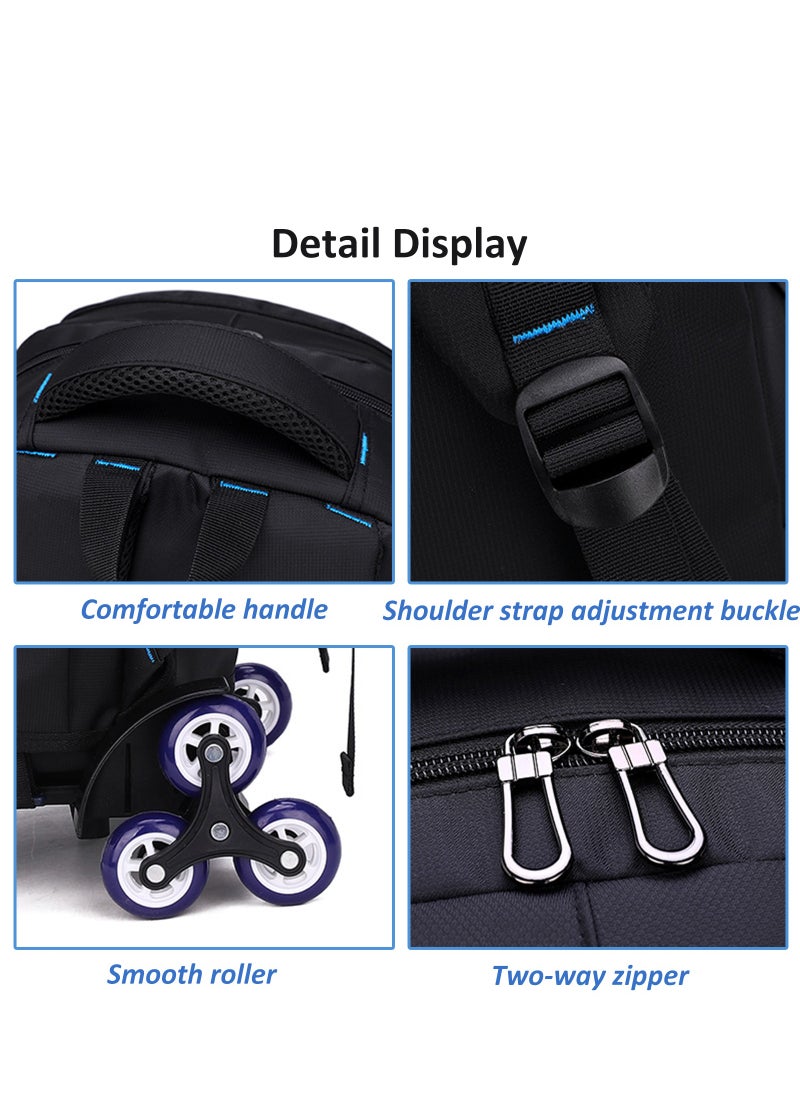 Trolley Backpack Rolling Schoolbag, Large Capacity Water Repellent Black Travel Wheeled Bag for Primary Students, Girls and Boys